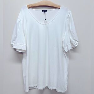 Talbots plus 1X White Relaxed V-Neck Short Sleeve Tee